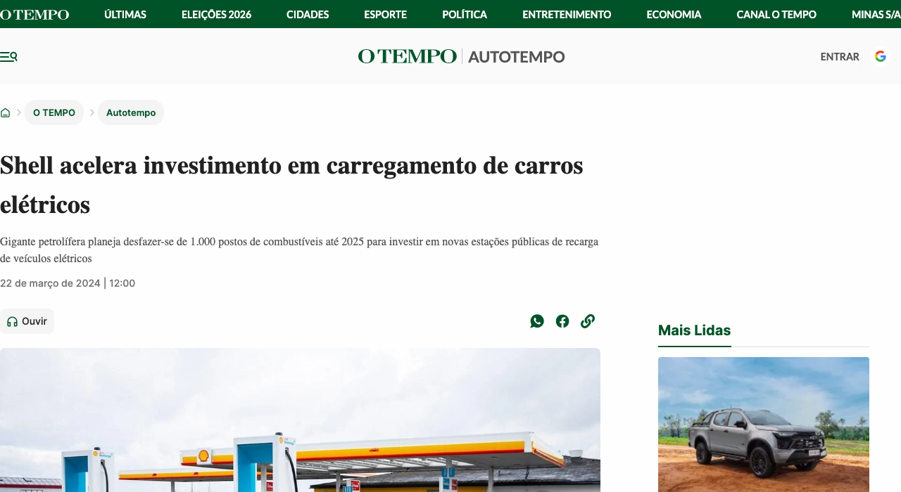Shell acelera investimento em carregamento de carros elétricos